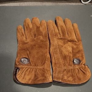 Fendi  Brown Suede Gloves. Cashmere Lined Size L